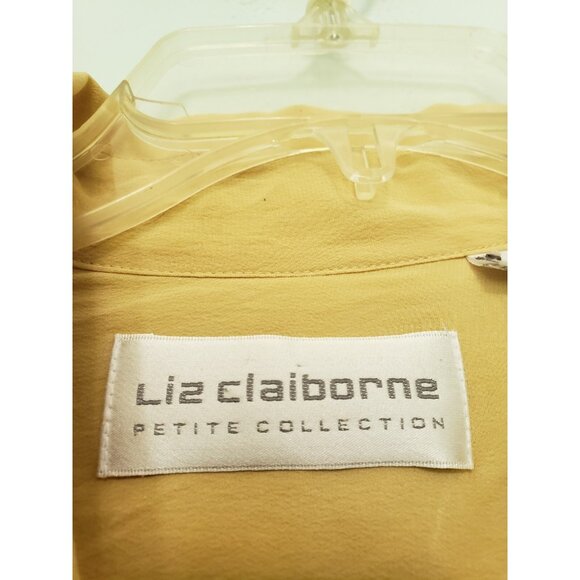 Liz Claiborne Womens Petite 10 Shirt Shacket Button Front Tan Belted 100% Silk - Picture 5 of 6